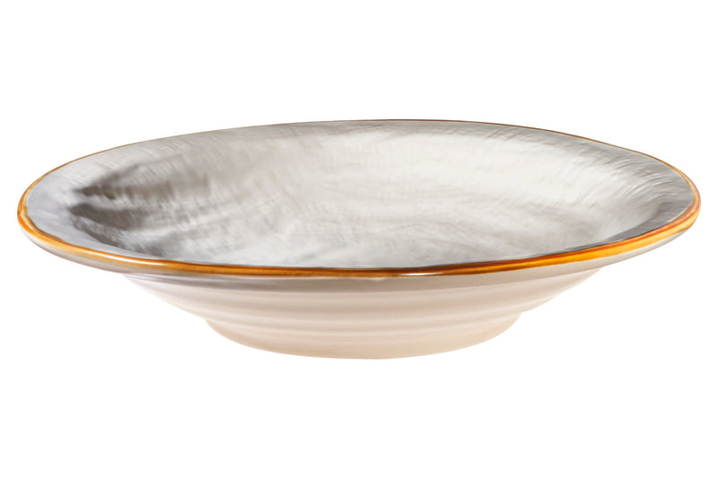 Novita Mediterraneo Soup & Pasta Stoneware Bowl in White, hand-dipped ceramic with a brown rim, ideal for versatile dining.