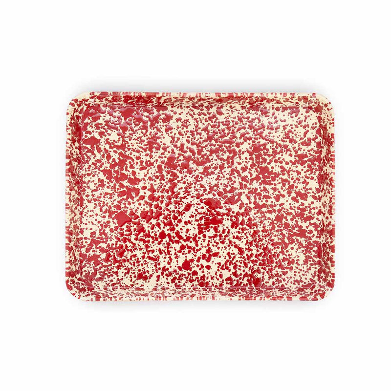 Crow Canyon Home Splatter Enamelware Large Rectangle Jelly Roll Tray, red speckled, durable enamelware for versatile cooking and serving, ideal for Athens Cooks' kitchen enthusiasts.