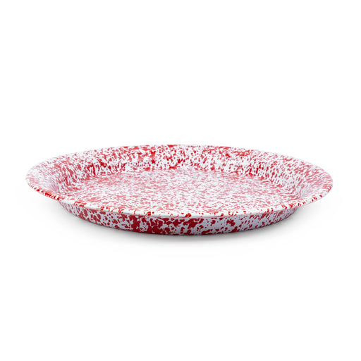 Crow Canyon Home Splatter Enamelware Large Round Tray in red splatter design, ideal for serving large dishes and beverages, perfect for entertaining.