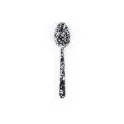 Crow Canyon Home | Splatter Enamelware Large Serving Spoon - Black Splatter, features a unique speckled design, perfect for enhancing both everyday cooking and special occasions.