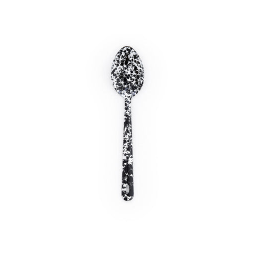 Crow Canyon Home | Splatter Enamelware Large Serving Spoon - Black Splatter, features a unique speckled design, perfect for enhancing both everyday cooking and special occasions.