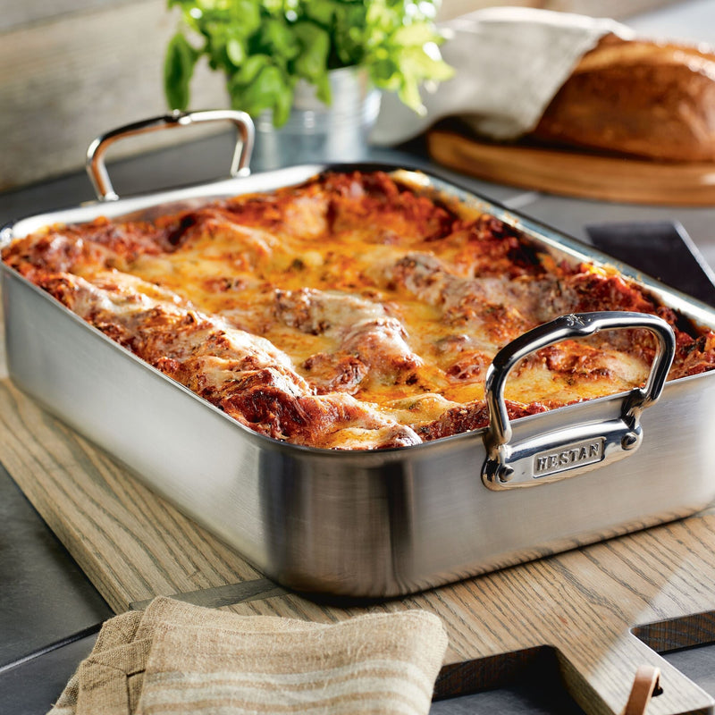 Hestan Provisions | Polished Clad Stainless Steel Roaster with Rack, Small