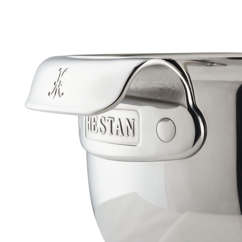 Hestan Provisions 7QT Stainless Steel Mixing Bowl, featuring heavy-gauge construction and flared rim, perfect for mixing and proofing, showcased in a close-up.