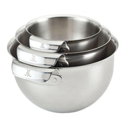 Hestan Provisions | 7QT Stainless Steel Mixing Bowl, stacked in a set, showcasing flared rims and ergonomic handles for efficient mixing and storage.