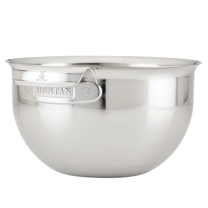 Hestan Provisions | 7QT Stainless Steel Mixing Bowl with handle, ideal for mixing and proofing, featuring a durable, non-reactive design visible on a kitchen counter.