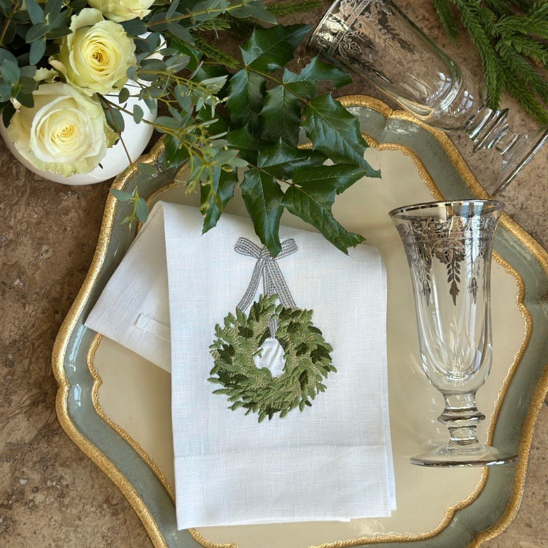 Arte Italica & Crown Linen Designs | Boxwood Wreath Linen Towel