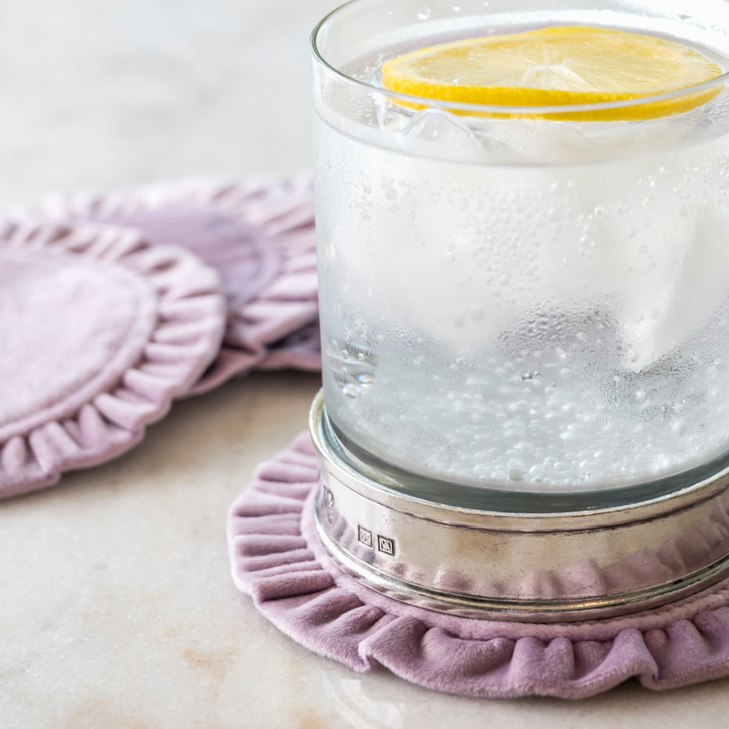 Arte Italica & Crown Linen Designs | Round Ruffle Coaster Set (4), Velvet Red