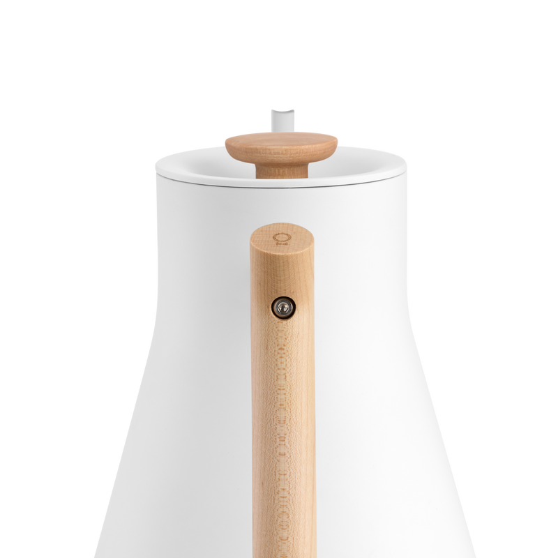 Fellow | Stagg EKG Electric Kettle - Matte White - Maple with precise gooseneck spout, ideal for pour-over brewing enthusiasts seeking precise temperature control.