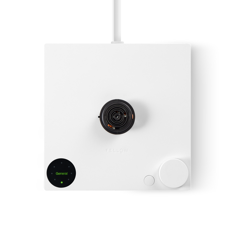 Fellow Stagg EKG Electric Kettle - Matte White - Maple, featuring a sleek design with a precise gooseneck spout for optimal pour-over coffee brewing control.