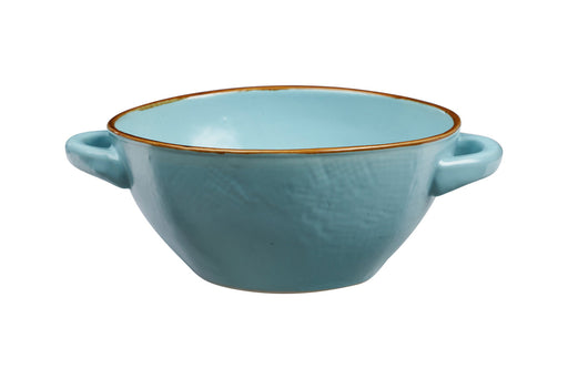 Novita | Mediterranean Stoneware Soup Bowl - Turquoise, featuring a hand-dipped design with textured finish and subtle golden edges, ideal for serving soups and pasta.