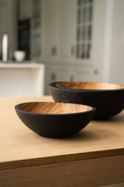 Creating Comfort Lab | Handmade Ukrainian Charred Wooden Salad Bowls, Small, featuring a natural wood interior and charred exterior, perfect for serving and displaying kitchen items.