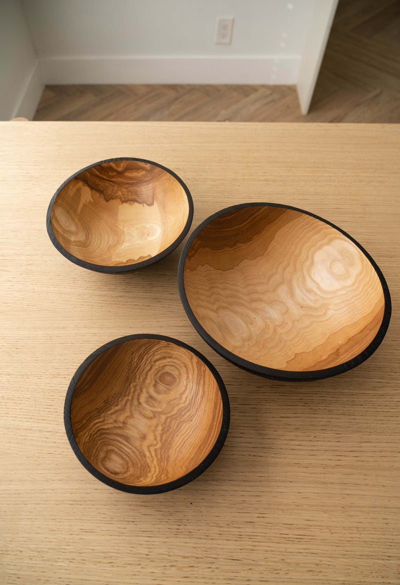 Creating Comfort Lab | Handmade Ukrainian Charred Wooden Salad Bowls: Small + Medium + Large