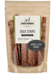 Farm Hounds | Strips Dog Treats - Beef package with a black oval sign and dog illustration, ideal for training and rewarding your pet.