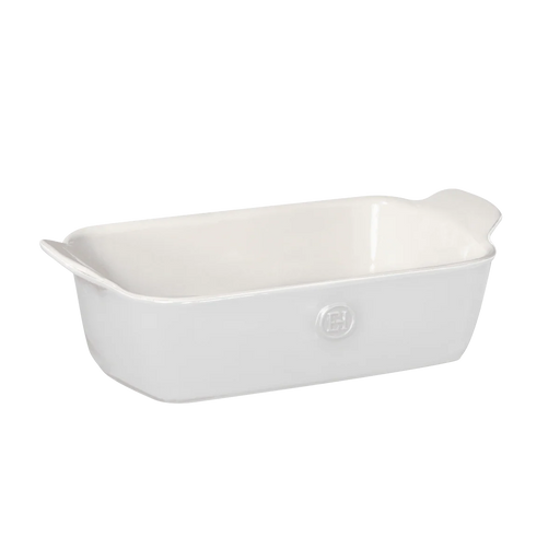Emile Henry | Modern Classics Loaf Pan, Sugar, 9 x 5, featuring a white rectangular ceramic design with small handles, ideal for baking dishes like lasagna and gratins.