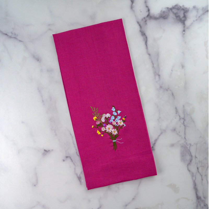 Arte Italica & Crown Linen Designs | Wildflower Bouquet Linen Towel: White (Multi)