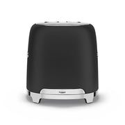 Smeg | 2 Slice Toaster - Black with chrome accents, featuring six toasting levels, defrost, reheat, bagel functions, and an easy-clean crumb tray.