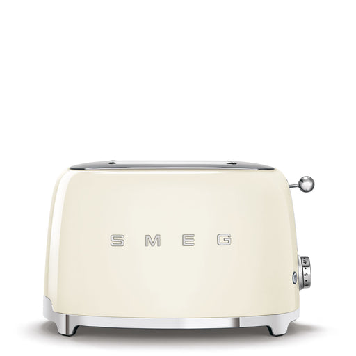 Smeg | 2 Slice Toaster - Cream, featuring retro-modern design, chrome lever, browning-control knob, and functions for versatile toasting, ideal for compact kitchen spaces.
