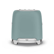 Smeg | 2 Slice Toaster - Jade with polished chrome accents, featuring two extra-wide slots, reheat, defrost, and bagel functions, plus a removable crumb tray.