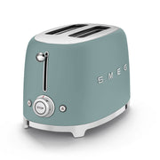 Smeg | 2 Slice Toaster - Jade with dual slots, chrome lever, and front knob for stop, defrost, and reheat; features retro design and polished chrome base.