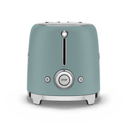 Smeg | 2 Slice Toaster - Jade with chrome accents, featuring wide slots, reheat, defrost, and bagel functions, plus a removable crumb tray for easy cleaning.