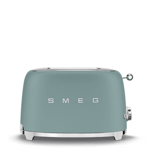 Smeg | 2 Slice Toaster - Jade, featuring a retro design with chrome trim, two wide slots, browning dial, and SMEG logo, ideal for stylish kitchens.