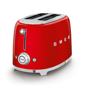 Smeg | Toaster - Red: Retro-style two-slice toaster with chrome accents, side lever, central STOP dial for browning, plus defrost and reheat functions.