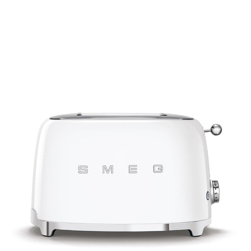 Smeg | Toaster - White: Retro-style two-slice toaster with chrome trim, lever, and browning-control dial, featuring extra-wide slots and automatic pop-up.