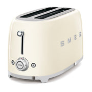 Smeg | 50's Retro Style Aesthetic 4 Slice Toaster Cream China with wide slots, lever, central dial, and function buttons for reheat, defrost, and bagel functions.