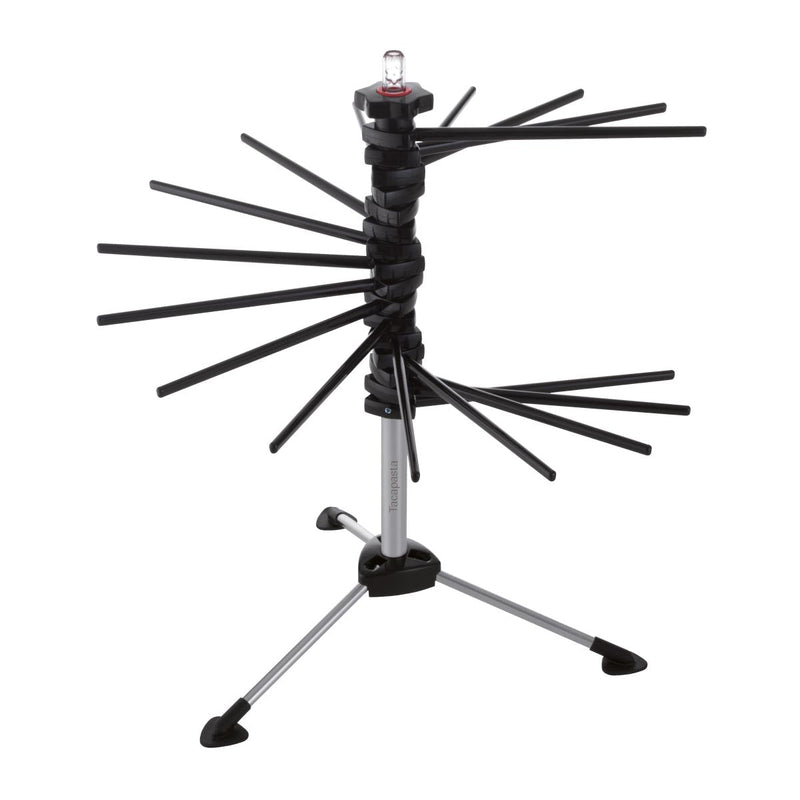 Marcato | Tacapasta Pasta Drying Rack, Black with radiating arms on a three-legged base for efficiently drying fresh noodles, ideal for home pasta making.