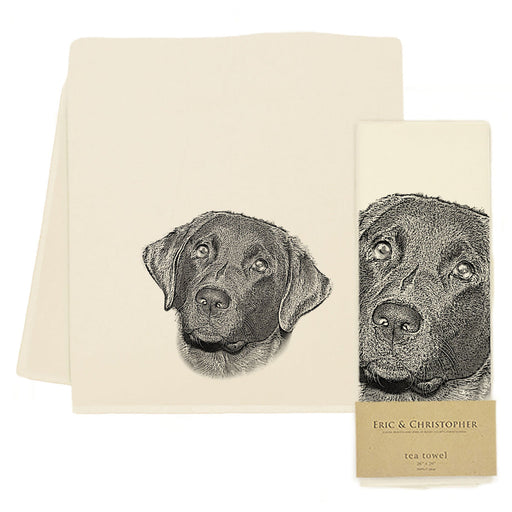 Eric and Christopher tea towel featuring a Black Lab design, crafted in a historic Bucks County factory, ideal for adding elegance and functionality to any kitchen.