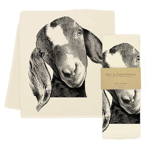 Eric & Christopher Goat Head Tea Towel, crafted in Bucks County, offers elegance and functionality, perfect for kitchen tasks at Athens Cooks.