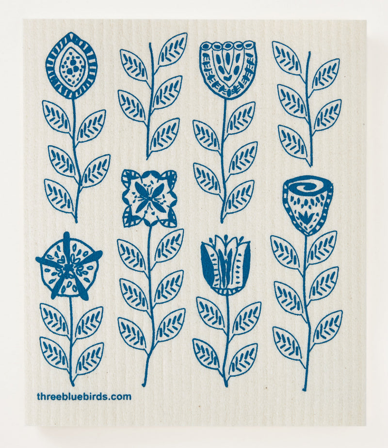 Three Bluebirds Swedish Dishcloths | Teal Garden Swedish Dishcloth