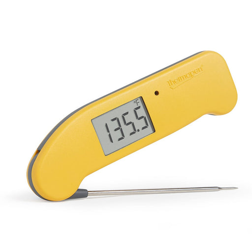 ThermoWorks | Thermapen ONE - Yellow, featuring a user-friendly design with auto-rotating display, motion-sensing mode, and waterproof case for precise, fast readings.