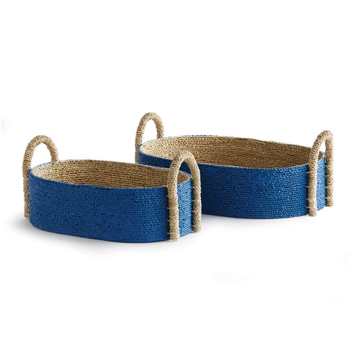 Napa Home & Garden | Tiana Seagrass Short Oval Baskets - Set of 2, showcasing handwoven craftsmanship with handles, perfect for stylish indoor storage.
