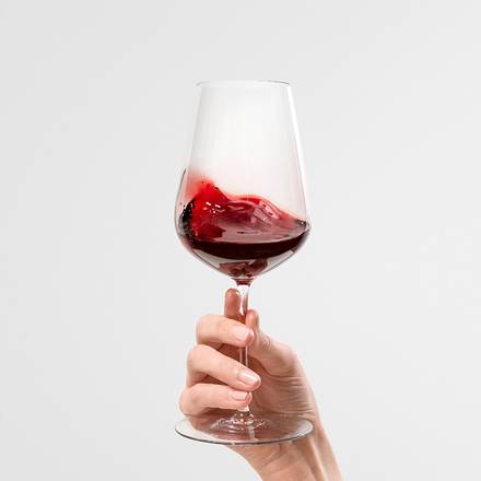 Richard Brendon | Jancis Robinson Original Wine Glass Set of 2 held in hand, showcasing its elegant design for enhancing wine aromas and flavors.