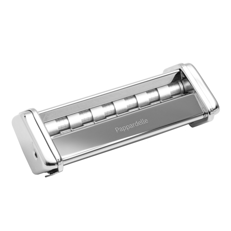 Marcato | Atlas 150 Pasta Maker Accessories: Stainless-steel pappardelle cutter attachment for crafting wide, ribbon-style noodles, enhancing Italian culinary traditions.