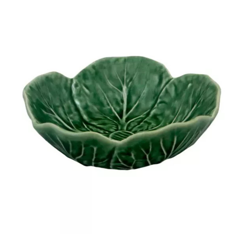 Bordallo Pinheiro 6 oz Cabbage Bowl in green, featuring a leaf design, celebrating Portuguese rustic aesthetics, available at Athens Cooks.