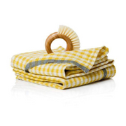 Caravan Home | 20 x 30 Gingham Dijon & Grey Towels with a wooden scrubbing brush, embodying classic charm and durability for vibrant kitchen settings.