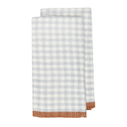 Caravan Home | 20 x 30 Gingham Blue & Cognac Towels feature a classic gingham check with a rusty-orange hem, ideal for a welcoming kitchen atmosphere.