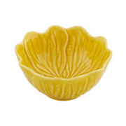 Bordallo Pinheiro | Flora Small Bowl - Yellow, featuring intricate leaf and flower motifs, reflects traditional Portuguese ceramics craftsmanship. Ideal for enhancing any kitchen setting.
