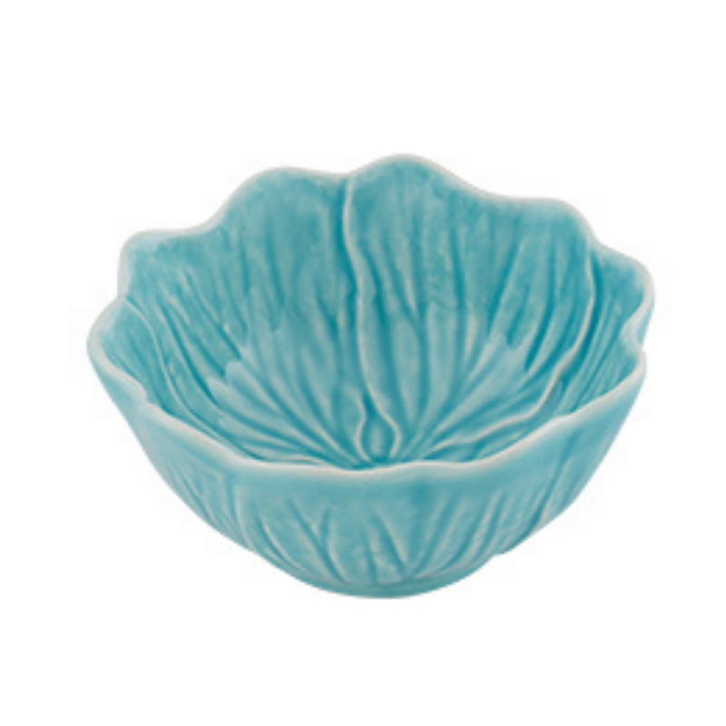 Bordallo Pinheiro | Flora Small Bowl - Blue features a leaf pattern and flower shape, ideal for serving snacks, reflecting Athens Cooks' curated kitchenware elegance.