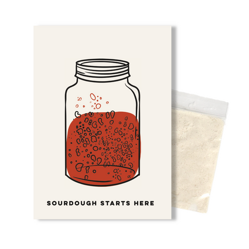 Sourdough Starter Set featuring a drawing of a jar with red liquid and a bag of flour, ideal for home bakers from Athens Cooks.