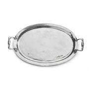 Arte Italica & Crown Linen Designs | Vintage Tray with Handles: An oval Italian pewter serving tray with small handles, showcasing a classic vintage design, handmade in Italy.