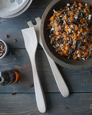 Farmhouse Pottery | Crafted Salad Servers - Natural: Handcrafted New England ash salad servers, enhancing salad presentation with artisanal design, available at Athens Cooks kitchen store.