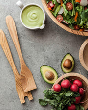 Farmhouse Pottery Crafted Salad Servers - Natural, handcrafted from New England ash, showcasing artisanal design for enhancing salad presentation and functionality.