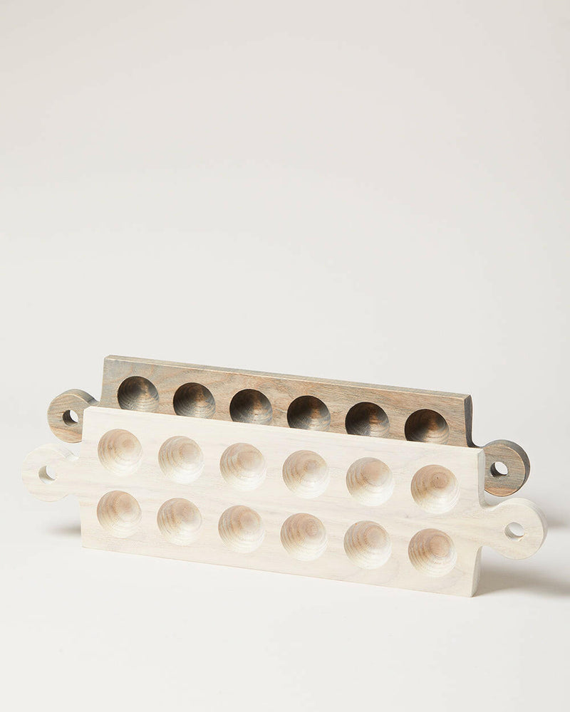 Farmhouse Pottery Crafted Wooden Egg Boards, Cornish style, featuring twelve hollows for eggs, ideal for fridge storage or table display. Handcrafted from New England Ash Wood.