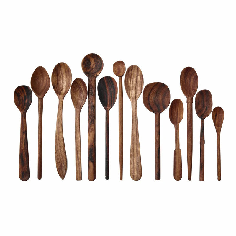 Sir|Madam Wooden Spoon, XLarge, hand-carved from beechwood, displays various spoon shapes, ideal for cooking and serving, showcasing craftsmanship and functionality from Athens Cooks.