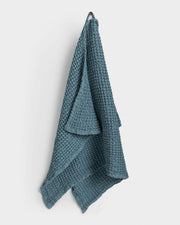 MagicLinen | Waffle Kitchen Towels - Dusty Blue - Large: Linen-cotton blend, waffle weave, highly absorbent, antimicrobial, ideal for enhancing kitchen tasks.