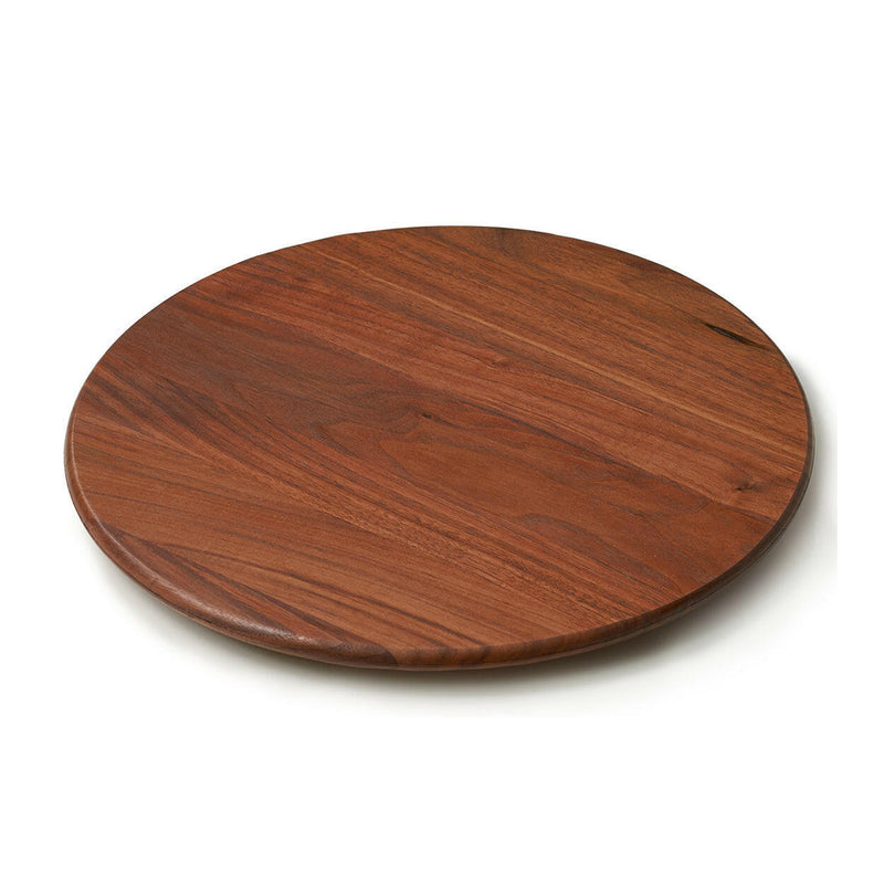 J.K. Adams Walnut Lazy Susan - Large 18 with a smooth swivel base, perfect for elegant serving and sharing on any dining table or kitchen island.