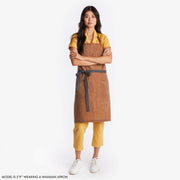 Hedley & Bennett | Essential Waxed Canvas Aprons - Montana; durable apron with leather neck strap, navy waist tie, utility loop, ideal for cooking and DIY projects.